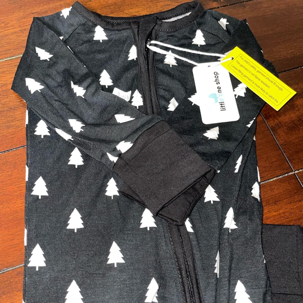 Black and White Tree Print Bamboo Footie